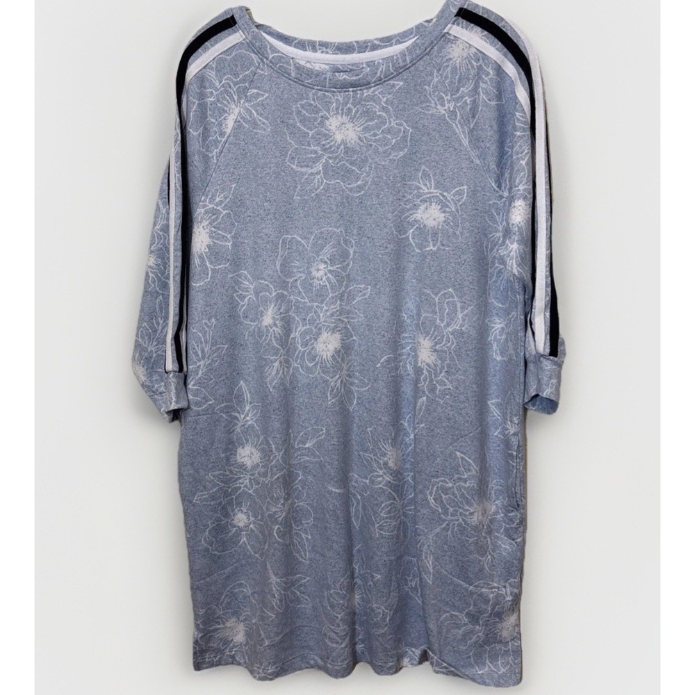 Simply Vera Wang Loungewear‎ Top Women's L Blue Floral Pinstripe 3/4